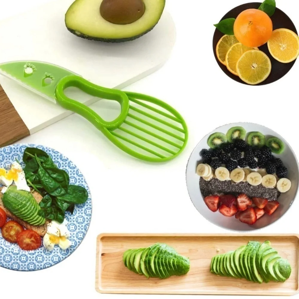 Avocado 3-in-1 Slicer, Pitter, and Cutter Knife with Cover Kitchen Tool, Green